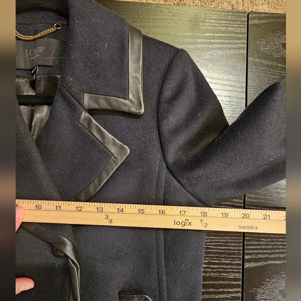 J.CREW COLLECTION NAVY WOOL & BLACK LEATHER TRIM PEACOAT, SZ 6 - Picture 12 of 14